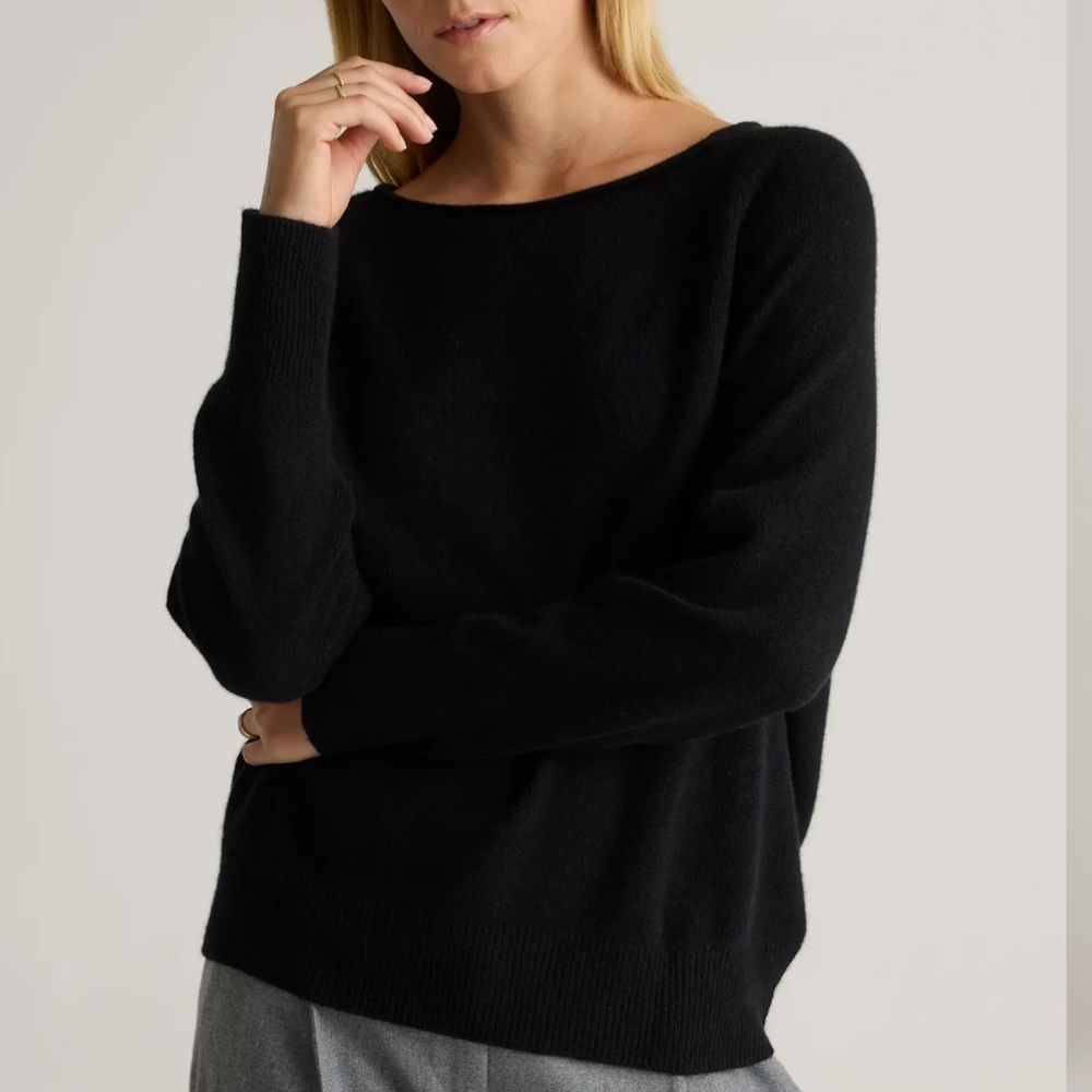 Express Boat Neck‎ Cashmere Blend Black Sweater Dolman Sleeves XS Oversized